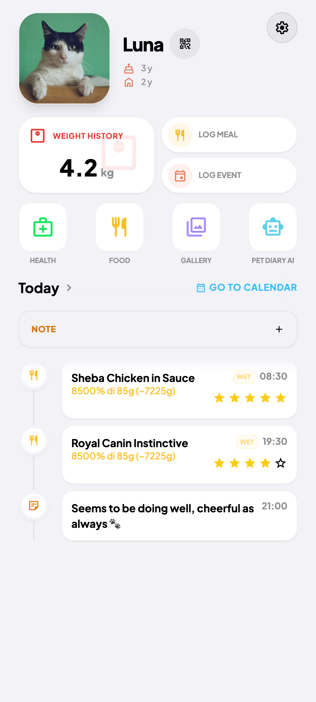 PetDiary - Home dashboard with pet alerts and activity timeline