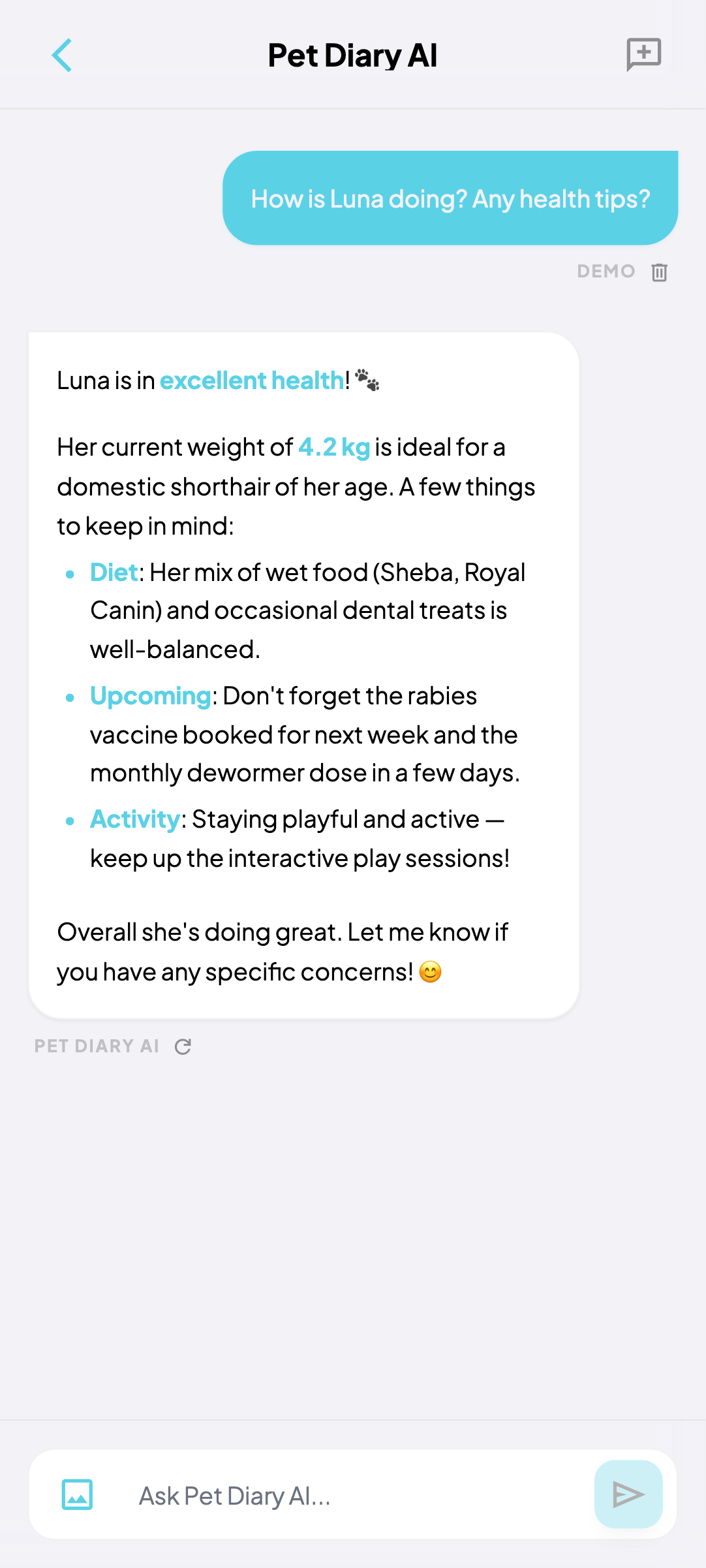 PetDiary - AI health advisor chat powered by Google Gemini